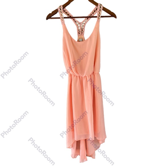 Charlotte Russe, Peach Asymmetrical Dress Sz Small, Racerback Straps - Picture 1 of 7